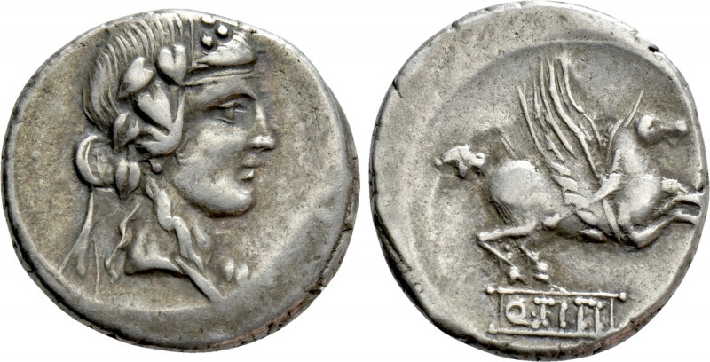 Q. TITIUS. Denarius (90 BC). Rome. 

Obv: Head of Liber or young Bacchus right...