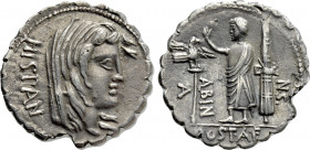 A. POSTUMIUS A.F. SP.N. ALBINUS. Serrate Denarius (81 BC). Rome