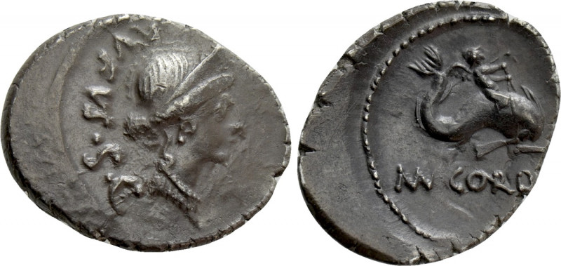 MN. CORDIUS RUFUS. Denarius (46 BC). Rome. 

Obv: RVFVS S C. 
Diademed head o...