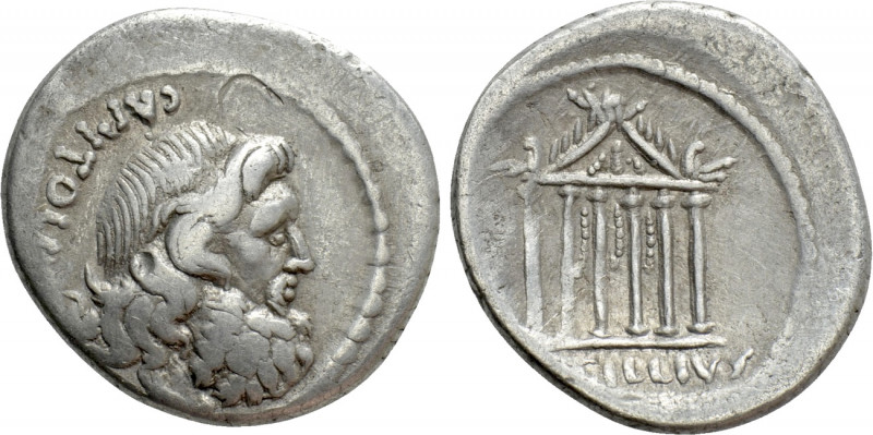 PETILLIUS CAPITOLINUS (41 BC). Denarius. Rome. 

Obv: CAPITOLINVS. 
Bare head...