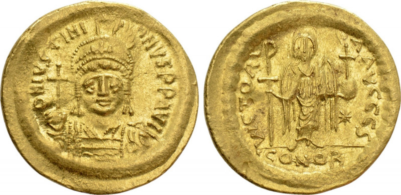 JUSTINIAN I (527-565). GOLD Solidus. Constantinople. 

Obv: D N IVSTINIANVS P ...