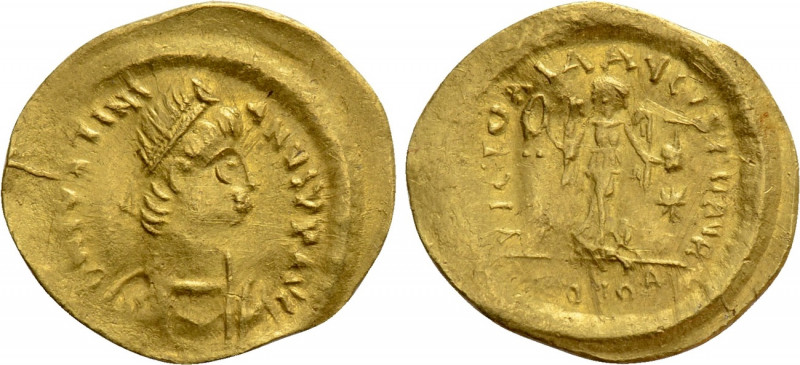 JUSTINIAN I (527-565). GOLD Tremissis. Constantinople. 

Obv: D N IVSTNIANVS P...