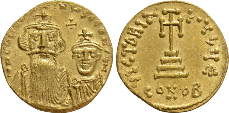 CONSTANS II with CONSTANTINE IV (641-668). GOLD Solidus. Constantinople. 

Obv...