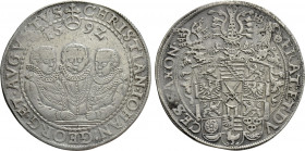 GERMANY. Saxony. Christian II with Johann Georg I and August (1591-1611). Reichstaler (1592). Dresden