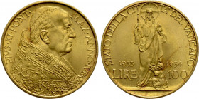 ITALY. Vatican. Pius XI (1922-1939). GOLD 100 Lire (1934//IV). Roma