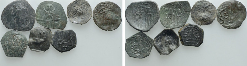7 Byzantine and Medieval Bulgarian Coins. 

Obv: .
Rev: .

. 

Condition:...