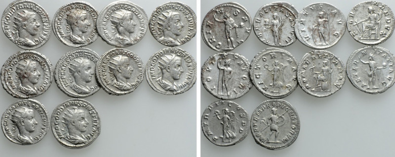 10 Antoniniani of Gordianus III. 

Obv: .
Rev: .

. 

Condition: See pict...