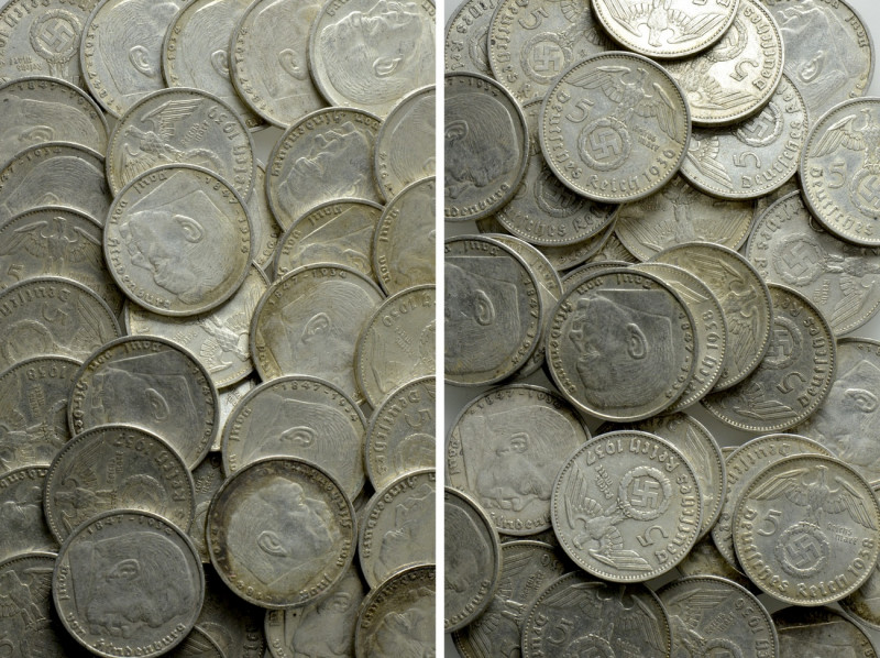 Circa 50 Pieces of 5 Reichsmark of Germany / the Third Reich (Silver; Circa 690 ...