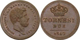 Regno delle due Sicilie - Ferdinando II (1830-1859) 2 Tornesi 1843 - Zecca di Napoli - Gig.251 - Cu - Tracce di rame rosso - gr.6,23
qFDC



SPED...