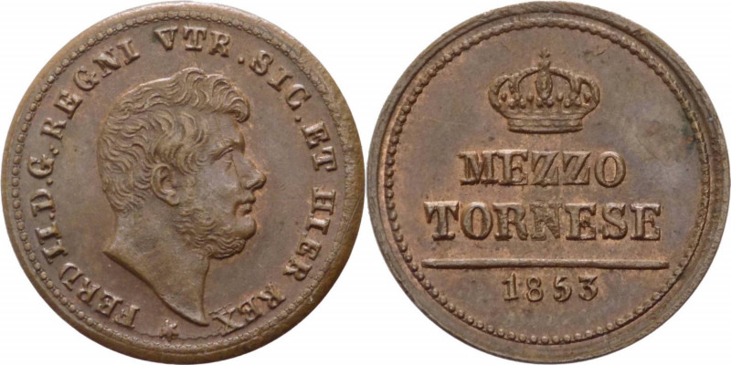 Regno delle due Sicilie - Ferdinando II (1830-1859) Mezzo Tornese 1853 del II°Ti...