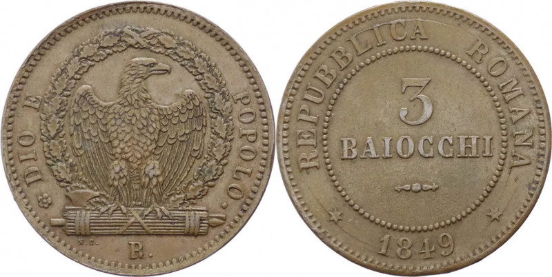 Seconda Repubblica Romana (1848-1849) - 3 Baiocchi 1849 - P.343 - Cu
mBB


...