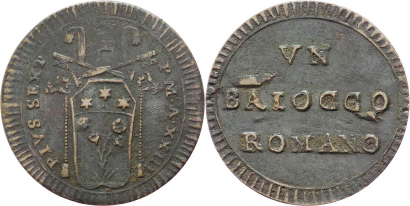 Stato Pontificio - Roma - Pio VI, Braschi (1774-1799) - 1 baiocco A XXIII - Cu
...