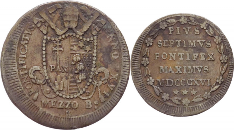 Stato Pontificio - Roma - Pio VII, Chiaramonti (1800-1823) - mezzo baiocco 1816 ...