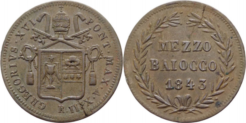 Stato Pontificio - Roma - Gregorio XVI, Cappellari (1830-1846) - 1/2 baiocco 184...