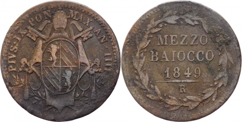 Stato Pontificio - Roma - Pio IX, Mastai-Ferretti (1846-1878) - 1/2 baiocco 1849...
