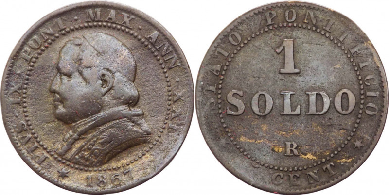 Stato Pontificio - Roma - Pio IX, Mastai-Ferretti (1846-1878) - 1 soldo 1867 - G...
