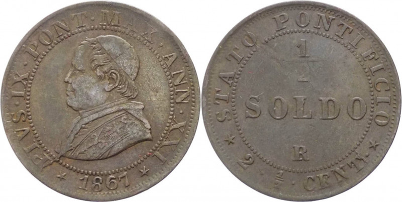 Stato Pontificio - Roma - Pio IX, Mastai-Ferretti (1846-1878) - 1/2 soldo 1867 -...
