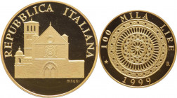 Repubblica Italiana (dal 1946) - Monetazione in lire (1946-2001) -100.000 lire 1999 "Riapertura della Basilica di San Francesco ad Assisi" - Au - in c...