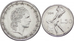 Repubblica Italiana (dal 1946) - Monetazione in lire (1946-2001) - 50 Lire "Vulcano" II°Tipo 1994 senza rombo sotto al collo - RR MOLTO RARA - Manca i...