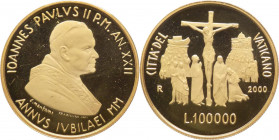Città del Vaticano - Monetazione in Euro - Giovanni Paolo II, Wojtila (1978-2005) - 100.000 lire 2000 "La Crocifissione" - Au - In confezione original...