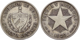 Cuba - prima repubblica (1902-1906, 1909-1959) - 40 centavos 1920 - KM# 14 - Ag
BB



SPEDIZIONE SOLO IN ITALIA - SHIPPING ONLY IN ITALY
