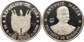 Cuba - Seconda repubblica (dal 1959) - 20 pesos "Antonio Maceo" 1977 - KM# 40 - Ag
FS



SPEDIZIONE IN TUTTO IL MONDO - WORLDWIDE SHIPPING