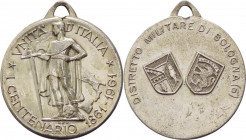 Italia - Medaglia emessa nel 1961 per il Distretto militare di Bologna, commemorativa del I° centenario dell'Unità d'Italia - Ae/Ag - con appiccagnolo...