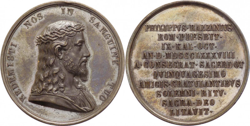 Italia - Medaglia per il 50° anno di Sacerdozio di Filippo Razzano - 1887 - 24,7...