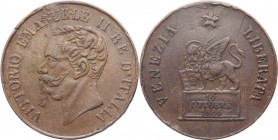 Venezia - Vittorio Emanuele II (1861-1878) - gettone del modulo del 5 centesimi per l'annessione di Venezia - 1866 - Cu - colpo a ore 11 del D/
qBB
...