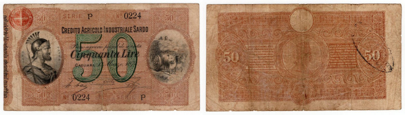 Regno d'Italia - Credito Agricolo Industriale Sardo - 50 Lire - Emissione del 1....