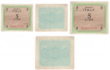Occupazione degli Alleati in Italia (10 luglio 1943 - 2 maggio 1945) - Biglietti d'occupazione - 5 AM lire - emissione del 1943 - N°serie A 13047270 A...