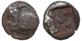 Ionia, Miletos AR Diobol circa 520-450 BC
0.74g. 8mm. VG/VG Forepart of roaring lion to left. / Stellate pattern within incuse square.