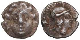 Pisidia, Selge AR Obol circa 350-300 BC
0.69 g. 10mm. VF/VF Facing Gorgoneion / Helmeted head of Athena to right.