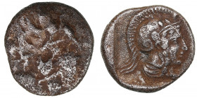 Pisidia, Selge AR Obol circa 350-300 BC
0.96g. 10mm. F/VF Facing Gorgoneion / Helmeted head of Athena to right.