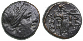 Thessaly, Thessalian League Æ Trichalkon - Mid-late 2nd century BC
6.50g. 17mm. VF/XF Laureate head of Apollo right / Athena Itonia advancing right, h...