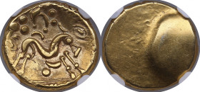 Northeast Gaul, the Ambiani AV Stater - Gallic War uniface type circa 56-55 BC
NGC Ch XF Strike: 4/5 Surface: 4/5. An extraordinarily lustrous specime...