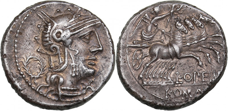 Roman Republic AR Denarius - Opimia. L. Opeimius (131 BC)
3.88g. 17mm. AU/UNC Be...