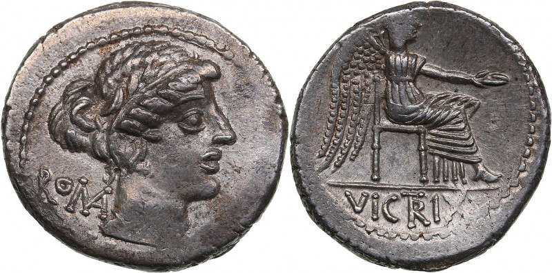 Roman Republic AR Denarius - Porcia. M. Porcius Cato (89 BC)
3.83g. 19mm. UNC/AU...