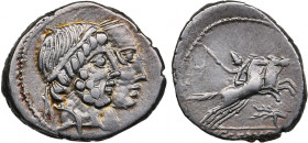 Roman Republic AR Denarius - Marcia. Caius Marcius Censorinus (88 BC)
3.91g. 20mm. XF/VF Traces of mint luster. Very attractive specimen. Heads of Num...