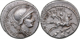 Roman Republic AR Denarius - Fonteia. P. Fonteius P.f. Capito (55 BC)
4.02g. 18mm. UNC/AU Magnificent lustrous specimen. Nice natural toning. Bust of ...