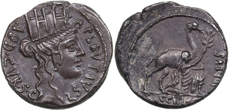 Roman Republic AR Denarius - Plautia. A. Plautius (55 BC)
3.97g. 18mm. UNC/XF Gr...
