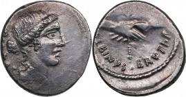 Roman Republic AR Denarius - Postumia. Postumius Albinus Bruti F. (48 BC)
3.76g. 19mm. AU/XF Remains of mint luster. Very attractive specimen. Head of...
