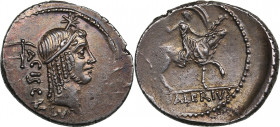 Roman Republic AR Denarius - Valeria. L. Valerius Acisculus (45 BC)
3.52g. 20mm. UNC/AU Magnificent luminous olive-green toning specimen. Very beautif...