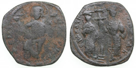 Byzantine AE Follis - Constantine X Ducas, with Eudocia (1059-1067 AD)
6.20g. 27mm. VG/VG Christ standing/ Eudocia (left) and Constantine standing.