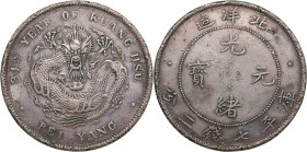 China, Chihli Kuang-hsü Dollar Year 34 (1908)
26.75g. VF-/VF Edge damaged. Rare!