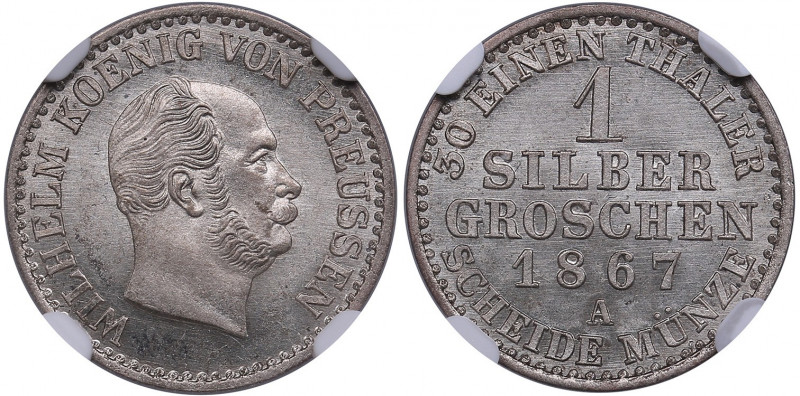 Germany, Prussia 1 groschen 1867 A - NGC MS 65
Only five specimens have been cer...