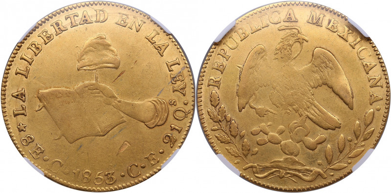 Mexico 8 escudos 1853 / 1C CE - NGC AU DETAILS
Cleaned, but very attractive larg...