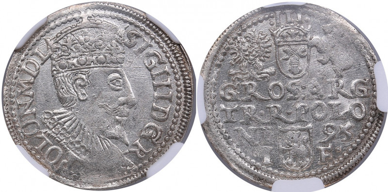 Poland, Olkusz 3 grosz 1595 NI IF - Sigismund III (1587-1632) - NGC MS 63
Very b...