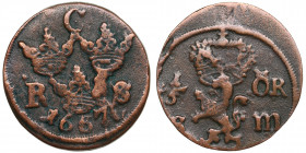 Sweden 1/6 öre 1667 - Karl XI (1660-1697)
5.96g. VF/F