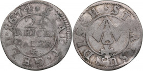 Sweden, Stralsund 1/24 taler 1674 - Karl XI (1660-1697)
1.47g. F/F SB-73a.